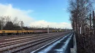 Colas Class 56049 with an engineers train departs Darlington on Doncaster Up Decoy to Millerhill SS