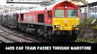 66113 'Delivering for our Key Workers' passes Maidstone East on a Toton car train to Dollands Moor