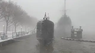 USS Croaker submarine bobs up and down during Buffalo's Christmas blizzard