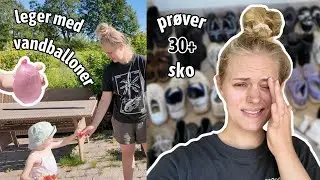 declutter sko, l&oslash;be update, leger med vandballoner, pr&oslash;ver nye sko og indk&oslash;bshaul