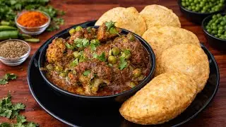 बिना प्याज लहसुन के गोभी आलू मटर की सब्जी और मसालेदार पूरी | Aalu gobhi matar ki sabji -Lunch recipe