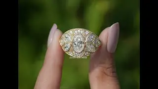 Old Mine Moval Cut Moissanite Art Deco Ring #engagementjewelry #fancyring @GoldenBirdJewels