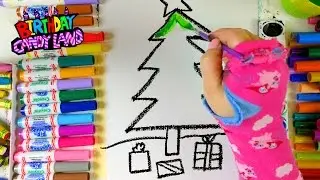 🎄 Drawing + Coloring Christmas Tree with Oil Pastels | Holiday Art for Kids | Birthday Candyland 4K
