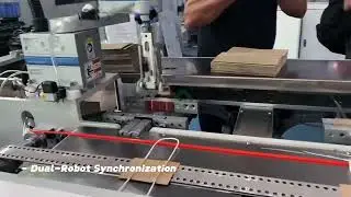 2 robot arms paper handle pasting machine