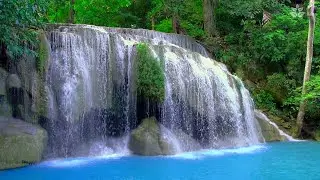 Tropical Rainforest Waterfall and Turquoise Lake in Thailand. Nature ASMR [Audio Relax]