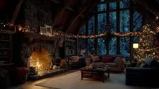 Cozy Night Ambience  Snow Sounds Outside Your Window with Crackling Fireplace  Sleep & Relaxation