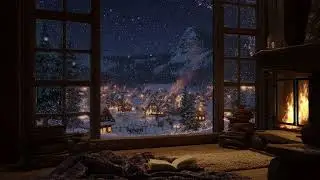 Winter Night with Gentle Snow ❄️ Warm Fire Crackles for Inner Peace and Restful Sleep