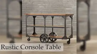 Rustic Console Table Industrial Entryway Furniture Cart Wheeled Vintage Wood New