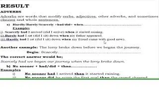 use of scarcely, hardly, barely  and no sooner to express result