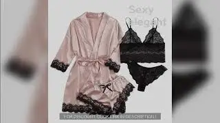 4 Pieces Woman Sleepwear Pajamas Ser With Robe Sexy Lace Lingerie Bath Big Sale 70%