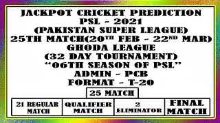 PSL 2021 | PAKISTAN SUPER LEAGUE 2021 | MATCH PREDICTION Of PSL 2021 | 100% FULL MATCH REPORT | JCP