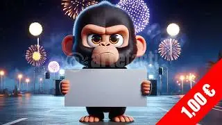 Dynamic HD Cartoon Gorilla Holding Blank Sign with Fireworks Stock Footage