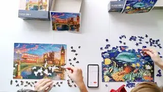 Jigsaw Puzzle Wars #1 - husband vs wife race :) - Trefl Wood Craft 2x 500+1 Sea Life & London [4K]