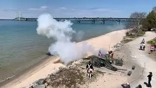 Fort Michilimackinac cannon fires over the Straits