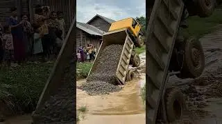 Gravel Truck Stuck in Mud &ndash; Front Wheels Fly in Shocking Moment!  #shortvideo #dumptruck #truckfail