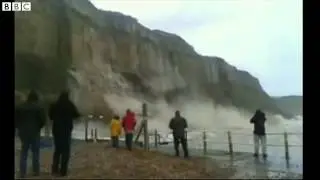 Part of cliff collapses into sea in Hastings