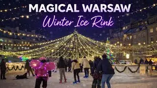 Winter Ice Rink in Warsaw Old Town ❄️ | 1 Hour Static View | Skating, Lights & Music