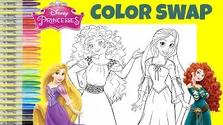 Disney Princess Coloring Book Pages Color Swap Merida and Rapunzel Cinderella and Ariel