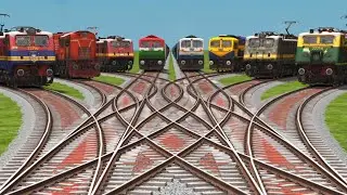 8 Trains At Railroad Crossings Branched || On Bumpy Forked Railways Tracks || train games ⤴️