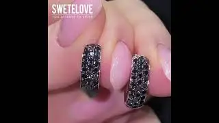 Handmade Micro Paved Black Diamond Hoops Earrings in Sterling Silver