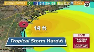 Tropical Storm Harold brings 14-foot waves offshore, 8 to 12-foot waves near coast