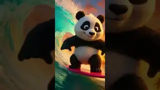 Surf&rsquo;s Up, Panda Style! 🐼🌊 | Sunset Wave Rider#SurfingPanda#PandaVibes