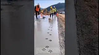 Puppy's Paw Prints Immortalized in Fresh Concrete!