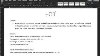 STATPRO E19 - Confidence Level and Sample Size on Population Mean