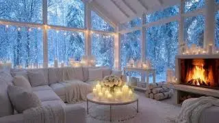 ❄️ Cozy White Lounge Piano | Gentle Fire Crackles & Falling Snow for Deep Relaxation, Focus & Study