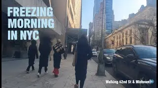 Freezing Morning in NYC: Walking 42nd St & Midtown