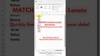Excel MATCH Function: Excel Tutorial Day 15, Video 4  #excel #excelfunction #exceltech #excelformula