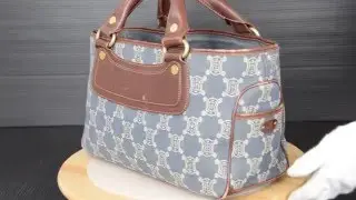 ilovekawaii C01722 - CELINE Macadam Denim / Brown Leather Boogie Bag Hand Bag