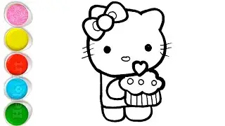 Beautiful Hello Kitty With Cake Drawing, Painting and Coloring For Kids and Toddlers_ Kids Art