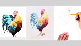 Rooster ￼ watercolor pencil drawing 铅笔素描绘画 ￼公鸡￼图