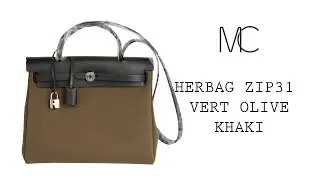 Hermes Herbag Zip Toile Officier PM 31 Vert Olive/Khaki Vache Hunter Leather &bull; MIGHTYCHIC &bull;