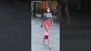 Beautiful Chinese Girl | Grey Crop Top & Pink Midi Skirt Look #shorts #shortvideo