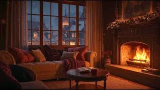 A Peaceful Winter Night ❄️ Snow, Soft Jazz & Cozy Fireplace Ambience for Relaxing