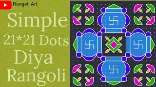 Simple 21x21 Dots Diya Rangoli Design | Easy way to draw Dots Rangoli | Dots Rangoli | Rangoli Art