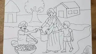 Market drawing step by step/elementary memory drawing of market