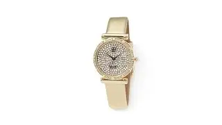 Victoria Wieck Crystal Dial Metallic Leather Strap Watch