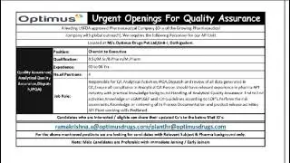 Msc chemistry job|Today's jobs msc chemistry| 30-8-2022|#fresher,#pharmajobs  #mscchemistryjob