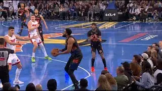 Karl-Anthony Towns throws it to himself for the corner 3 and scores