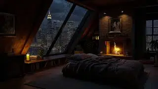 Urban Rainy Night 🌧️ Window Rain, Soft Fireplace & Calm City Sounds