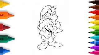 Cartoon character (grumpy) from Snow White and seven dwarfs, let's color a cute crumpy with kids