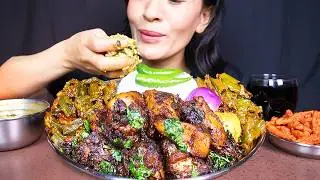 Eating Chicken Masala, Ladyfinger/okra Masala, Baingan/brinjal Masala and Rice #ASMR EATING SHOW