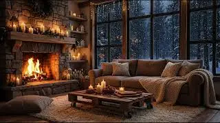 Cozy Winter Fireplace Ambience | Soft Piano Music for Sleep, Relax & Stress Relief Snow Night Cabin