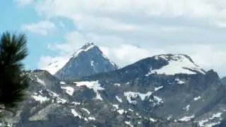 Pan of Ritter Range from Minarett Peaks vista near Mammoth Lakes CA