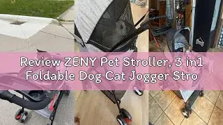 Review ZENY Pet Stroller, 3 in1 Foldable Dog Cat Jogger Stroller with 4 Wheels, Detachable Basket an