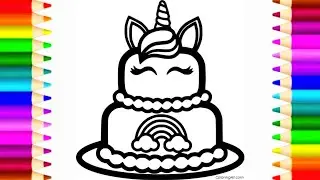 Draw and Colour a Unicorn Birthday Cake🎂 🦄How to draw a simple cute unicorn cake | Easy Cake Drawing