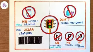 Road Safety Poster Drawing Easy || Sadak Suraksha Poster Drawing || Road safety Art for Competition 